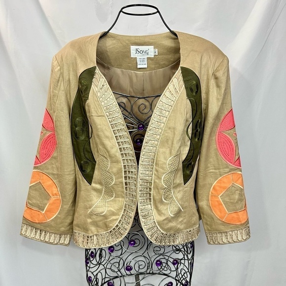 NWT JSONG tan embroidered jacket size 8 - Picture 1 of 9